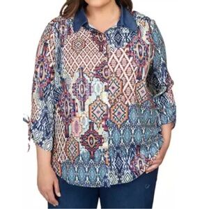 NWT Alfred Dunner Plus Size Ethnic Medallion Patch Shirt